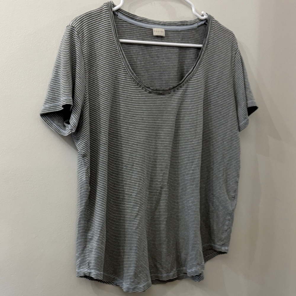 Poetry Blue and green Striped Short Sleeve Top - women’s size 10 - Lagenlook